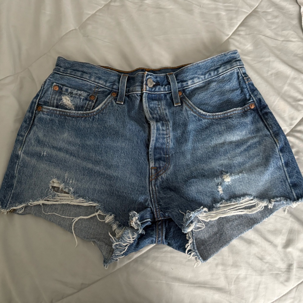 Levi's Blue Distressed Jean Shorts